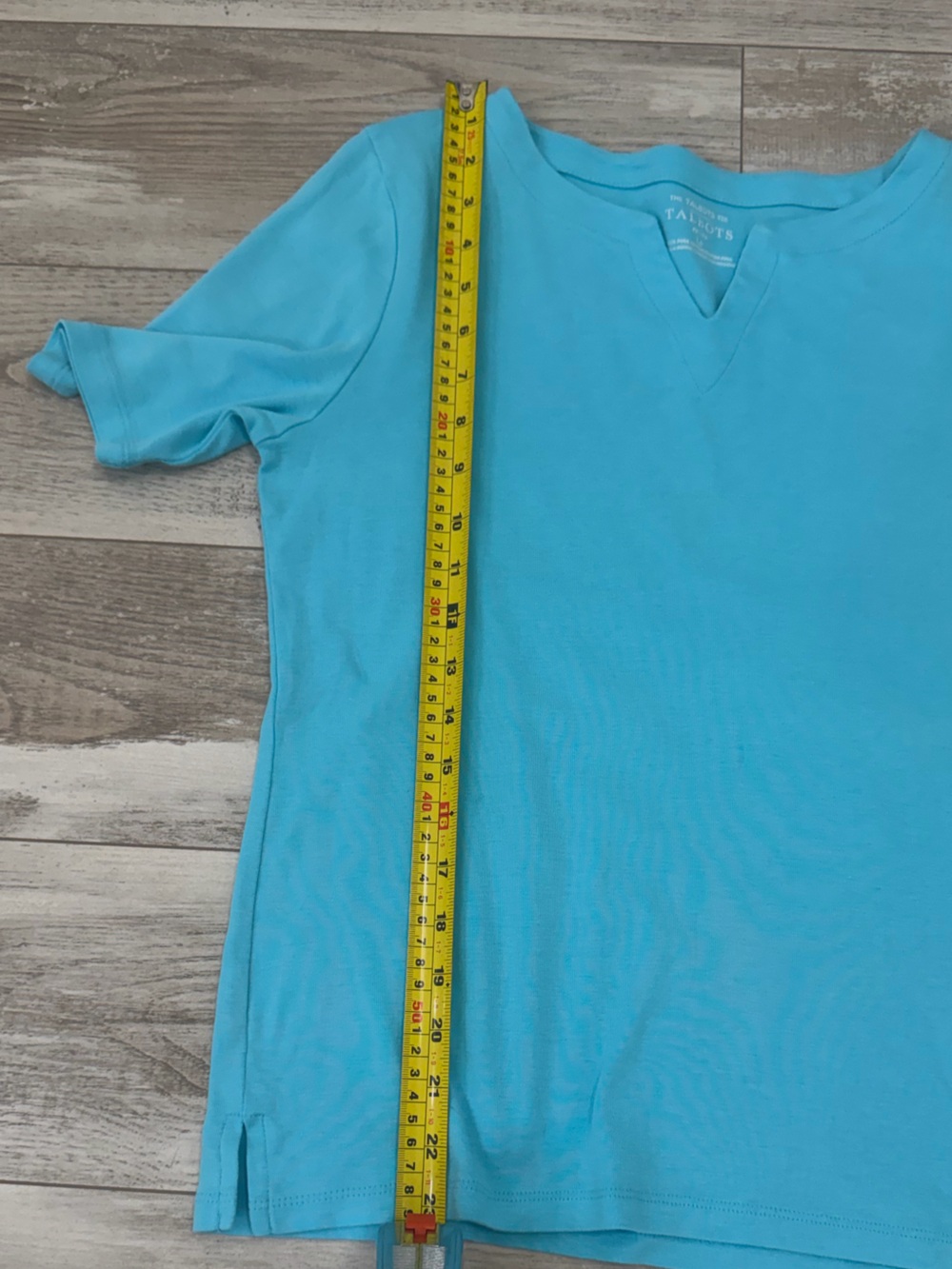 Talbots Short Sleeve Notch Neck Tee Aqua Turquoise 100% Pima Cotton Size LP - Picture 5 of 5